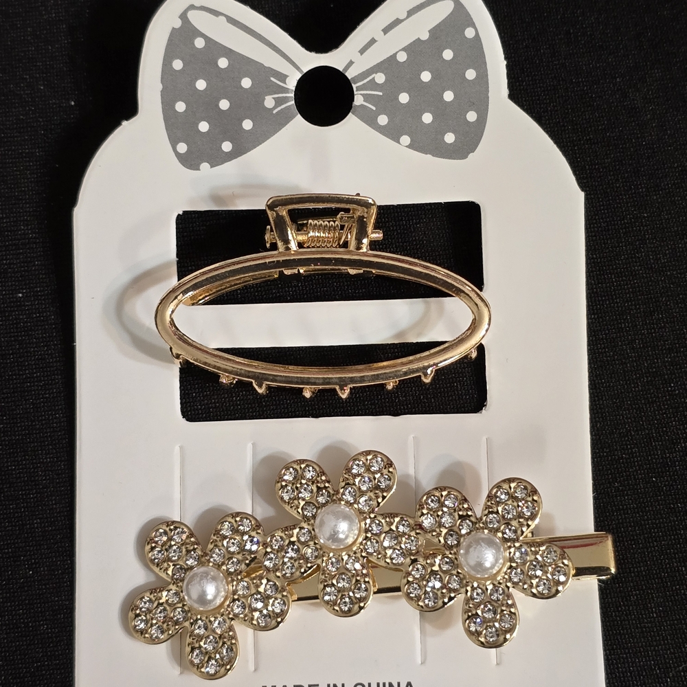 Gold Floral Hair Clip Set